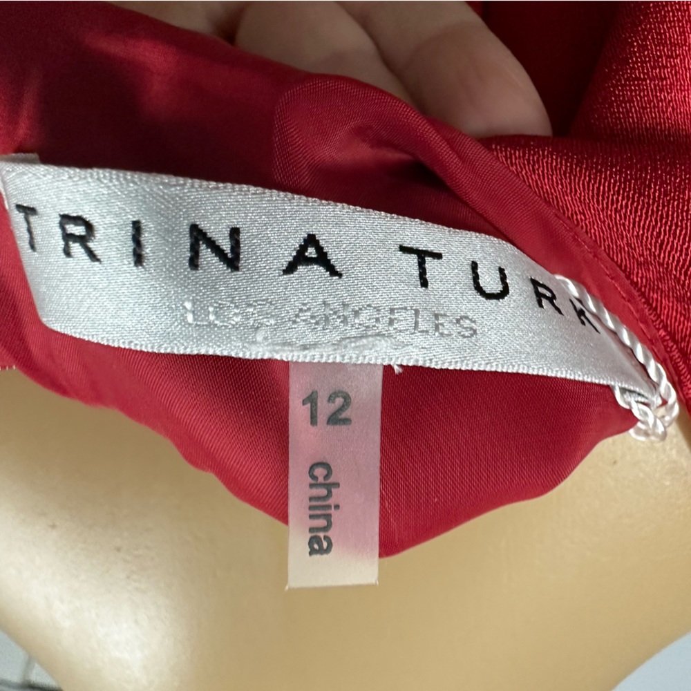 Trina Turk Ruby Red Shimmer 3 Quarter Sleeve Lined Zip Back Moment Dress Size 12 - Picture 8 of 12